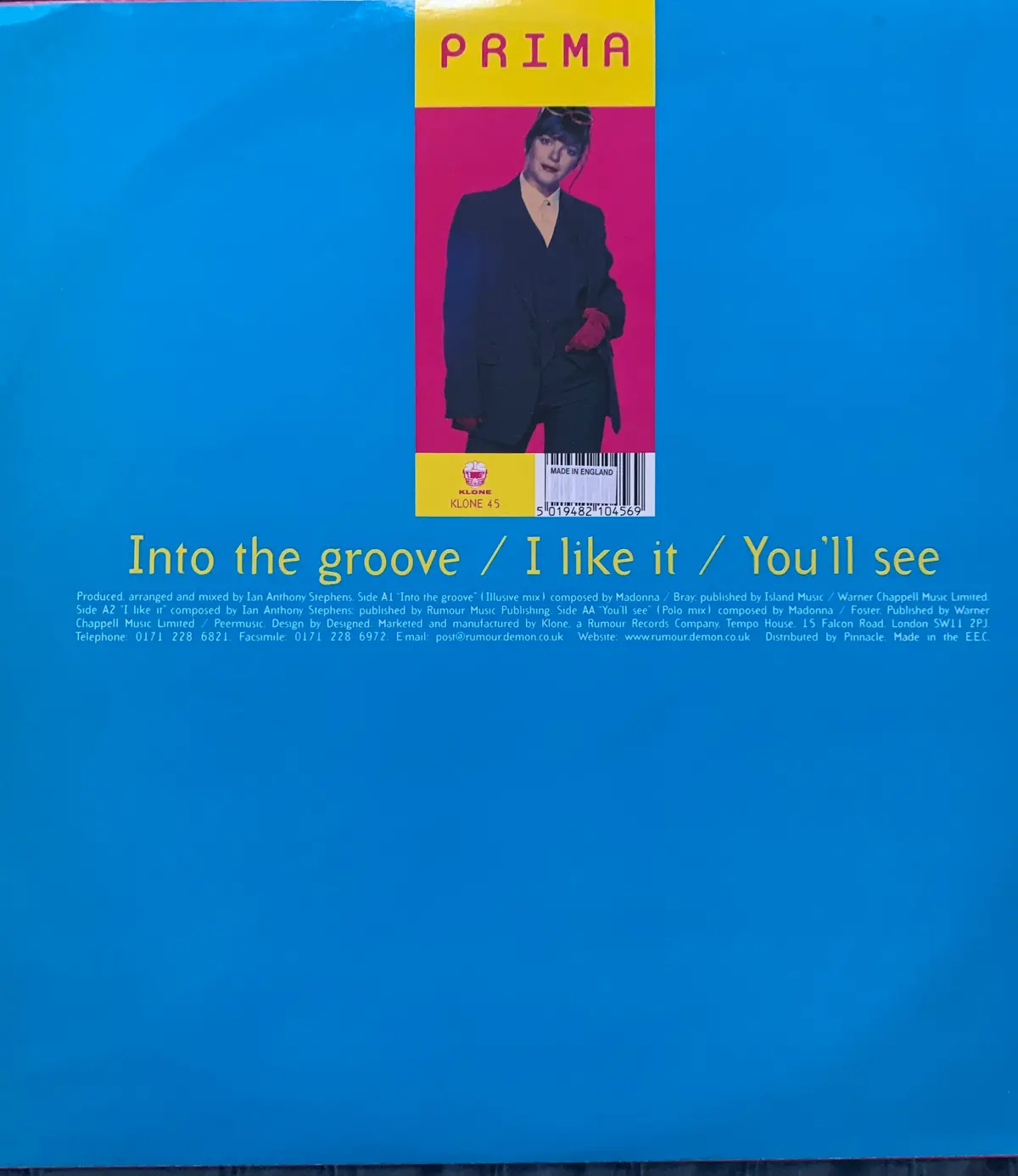 Prima - Into The Groove / You'll See (Import 12" Vinyl) Madonna Covers - Used 2