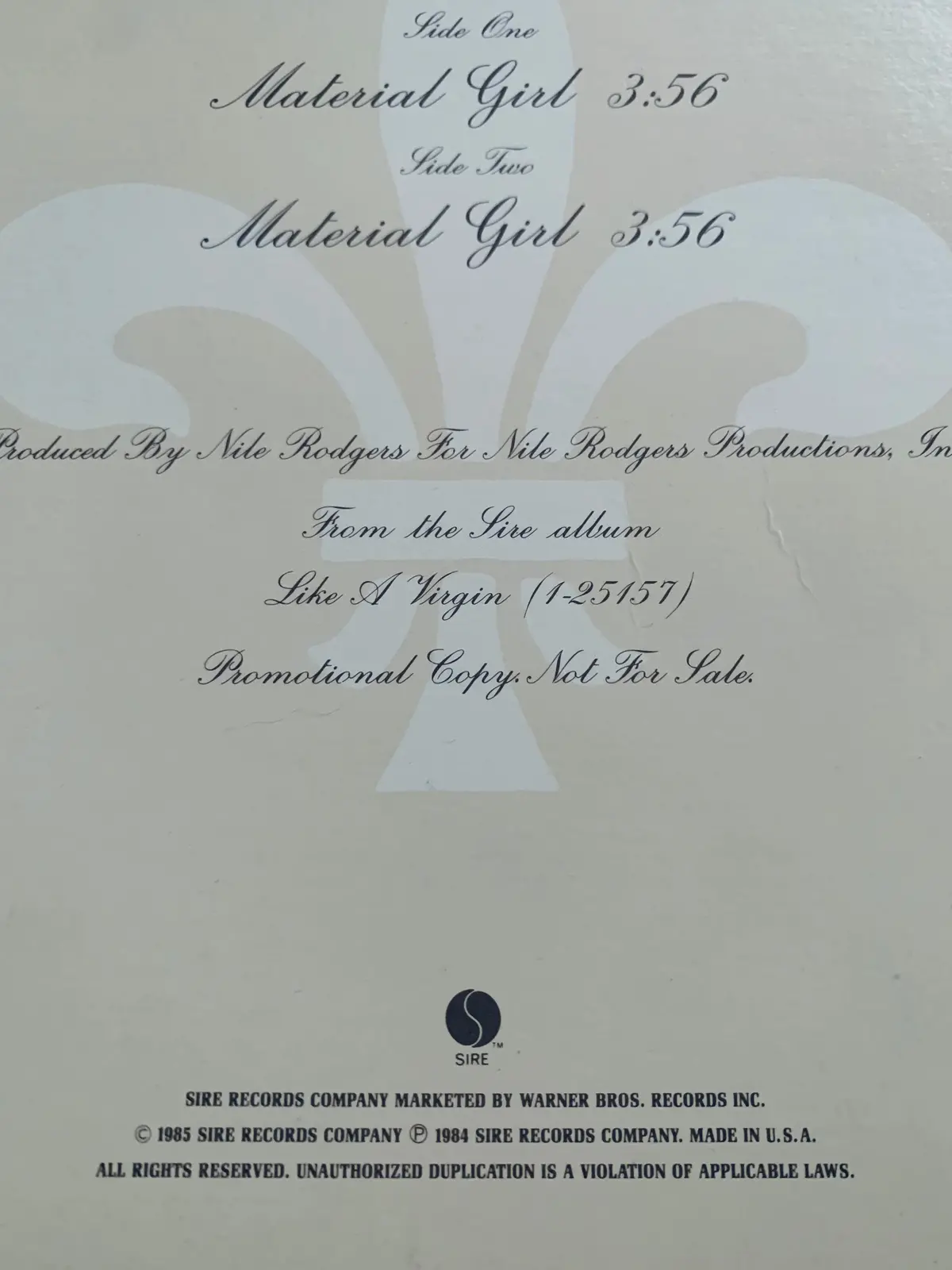 Madonna - Material Girl 1985 Promo 12" (Used) 2