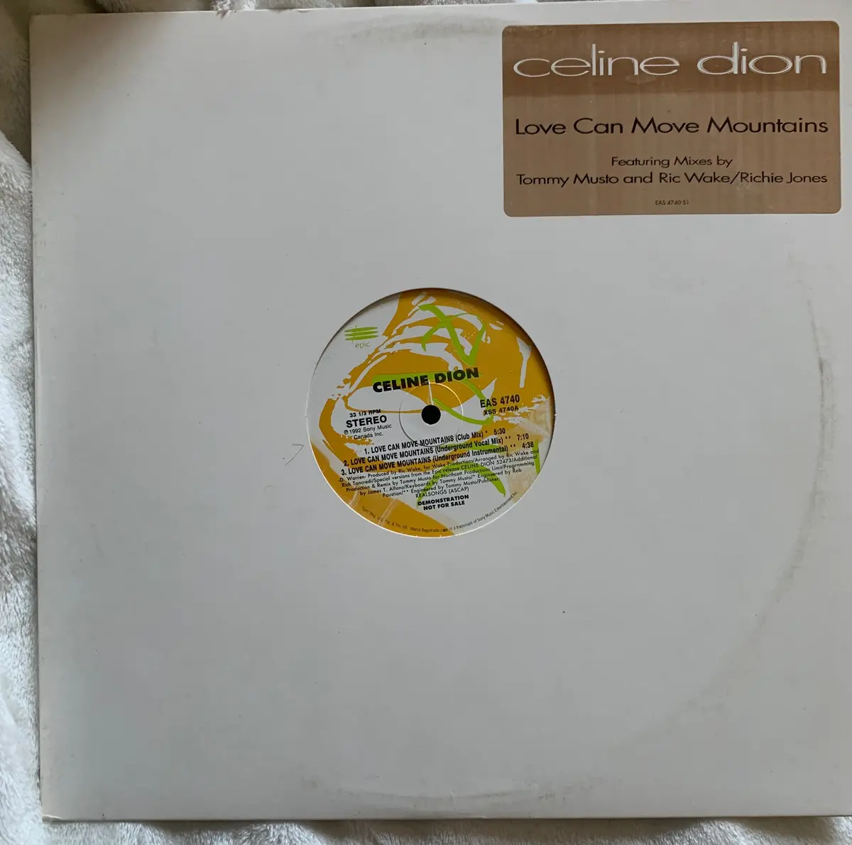 Celine Dion - Love Can Move Mountains (Promo) 12" Remix Lp Vinyl - Used 1