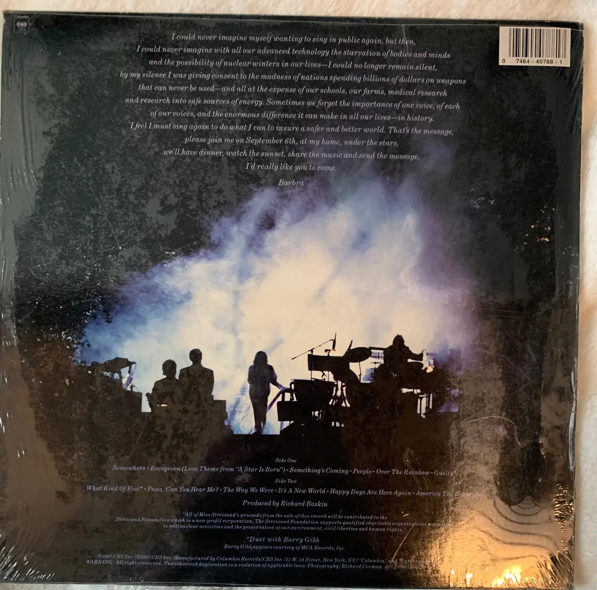 Barbra Streisand - One Voice (Live) Lp Vinyl In Cellophane - Used 2