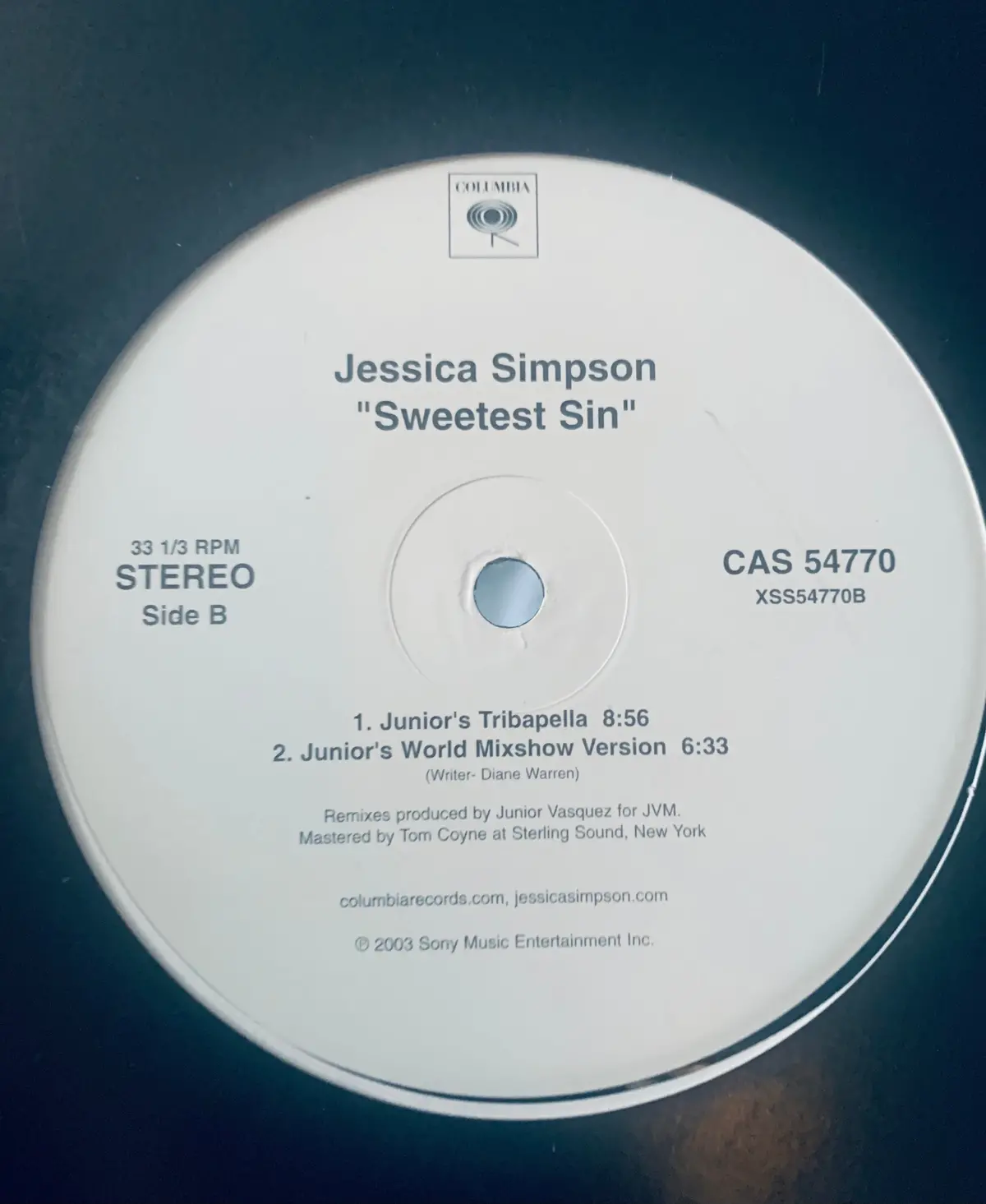 Jessica Simpson - Sweetest Sin (The Jr. Vasquez Mixes) 12" Lp Vinyl - Used 1