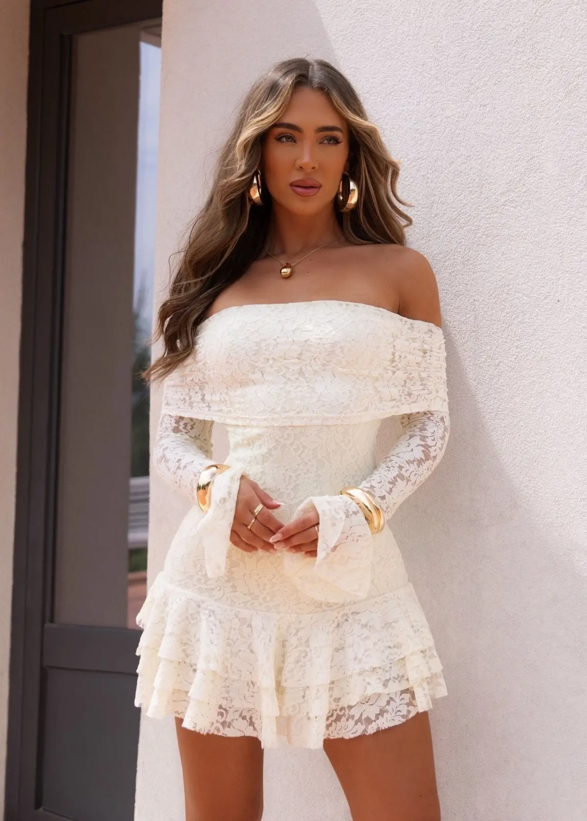 Humble Heart Lace Long Sleeve Mini Dress - Ivory 1