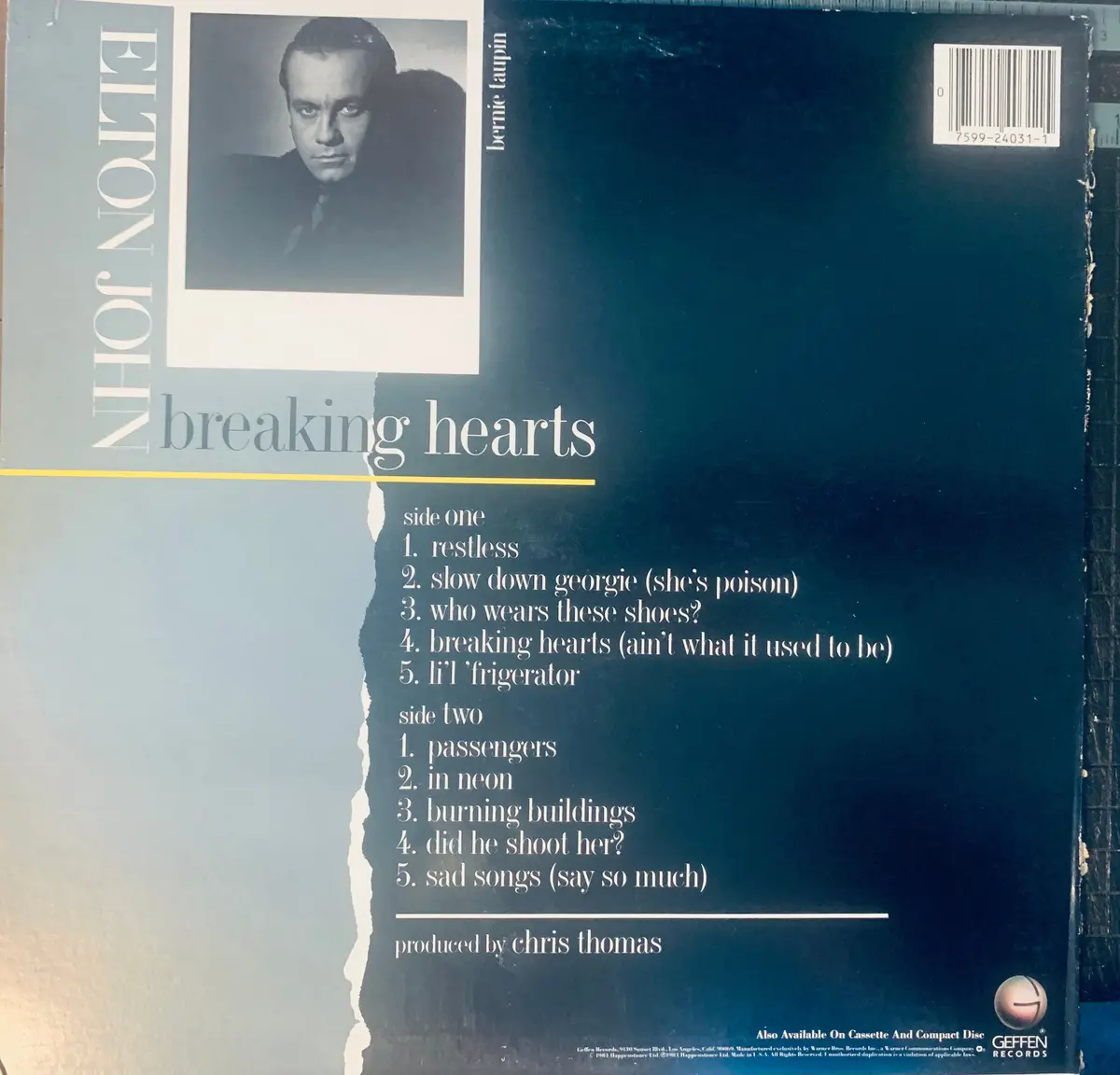 Elton John - Breaking Hearts 1984 Lp Vinyl - Used 2
