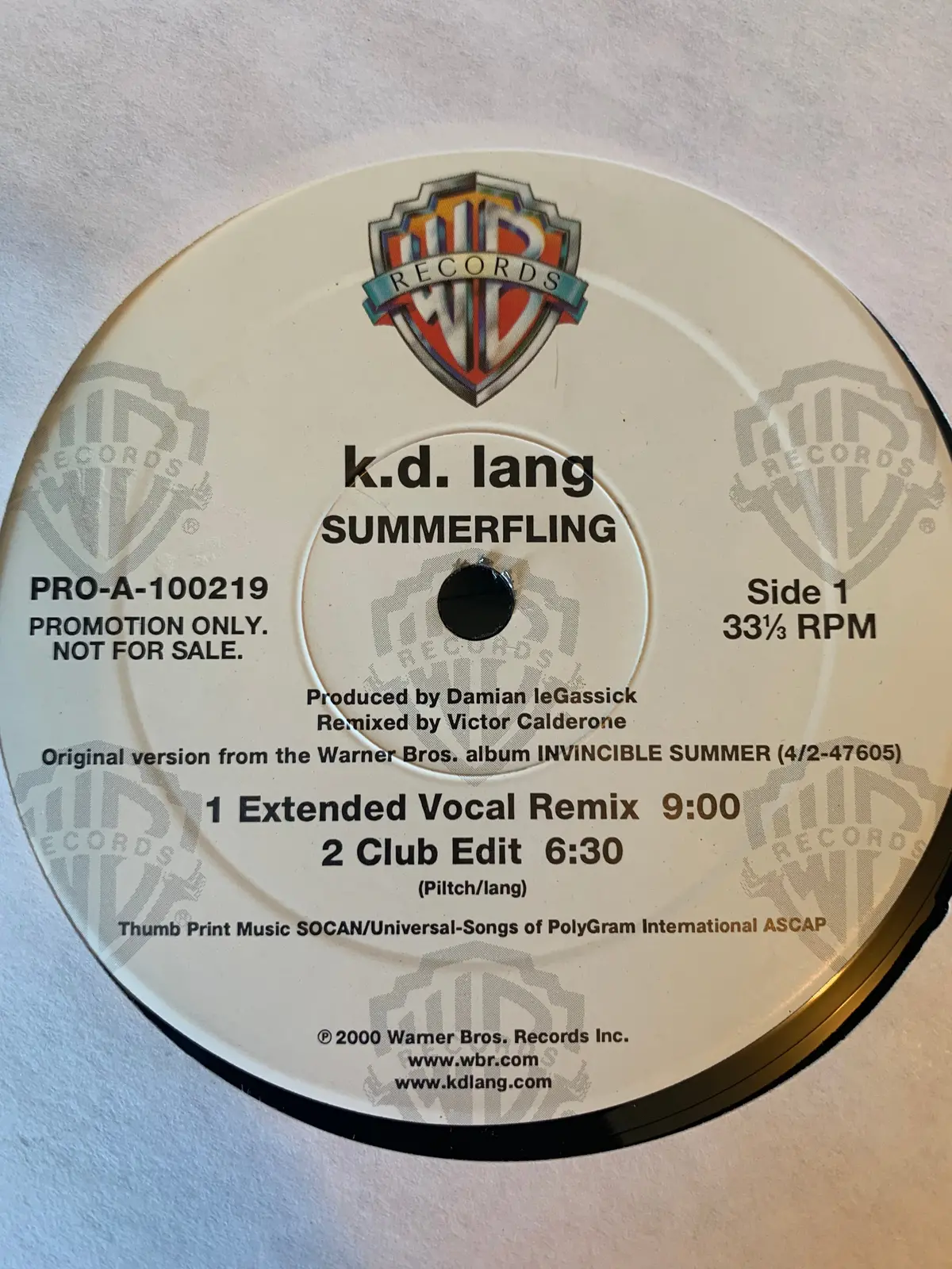K.D. Lang - Summerfling Promo 12" Lp Vinyl - Used 1