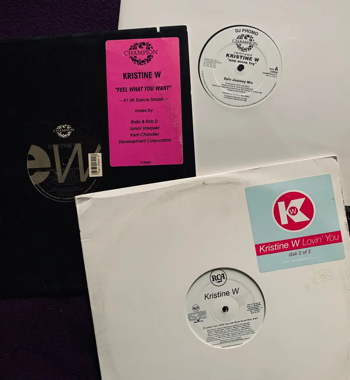 Kristine W. 3 Remix 12" Lp Vinyl -Promos (One More Try, Feel What You Want, Lovin' You)Used 1