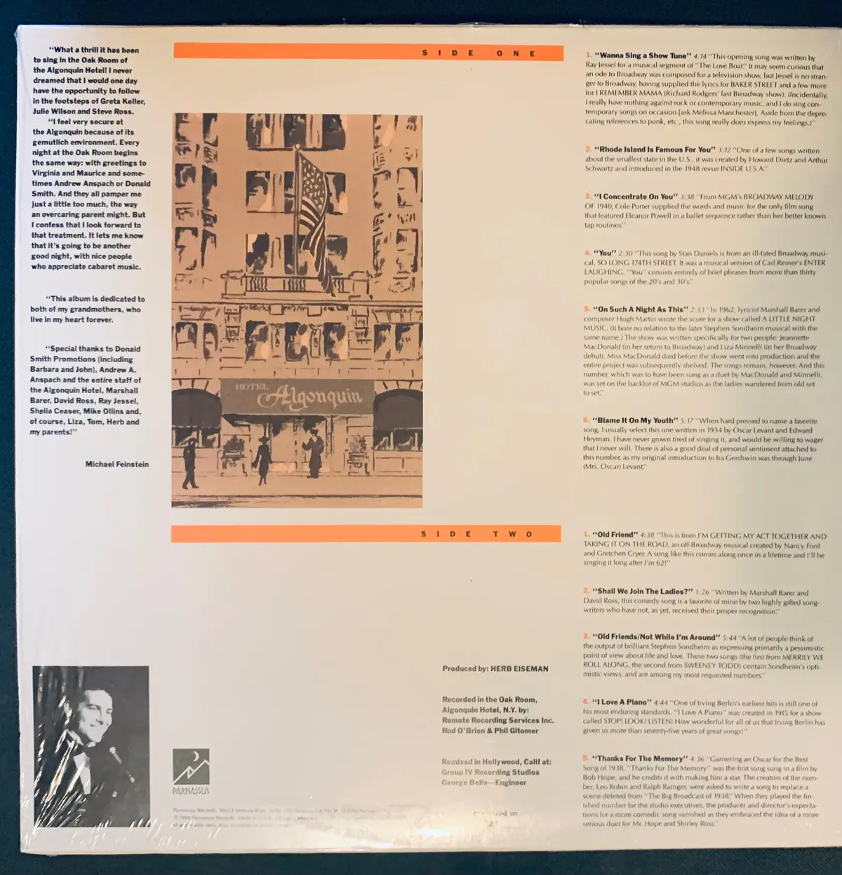 Michael Feinstein - Live At The Algonquin 1986 Lp Vinyl - Used 2