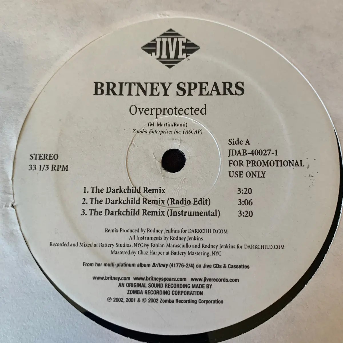 Britney Spears - Overprotected (Promo 12" Lp Vinyl) Darkchild Mixes - Used 1