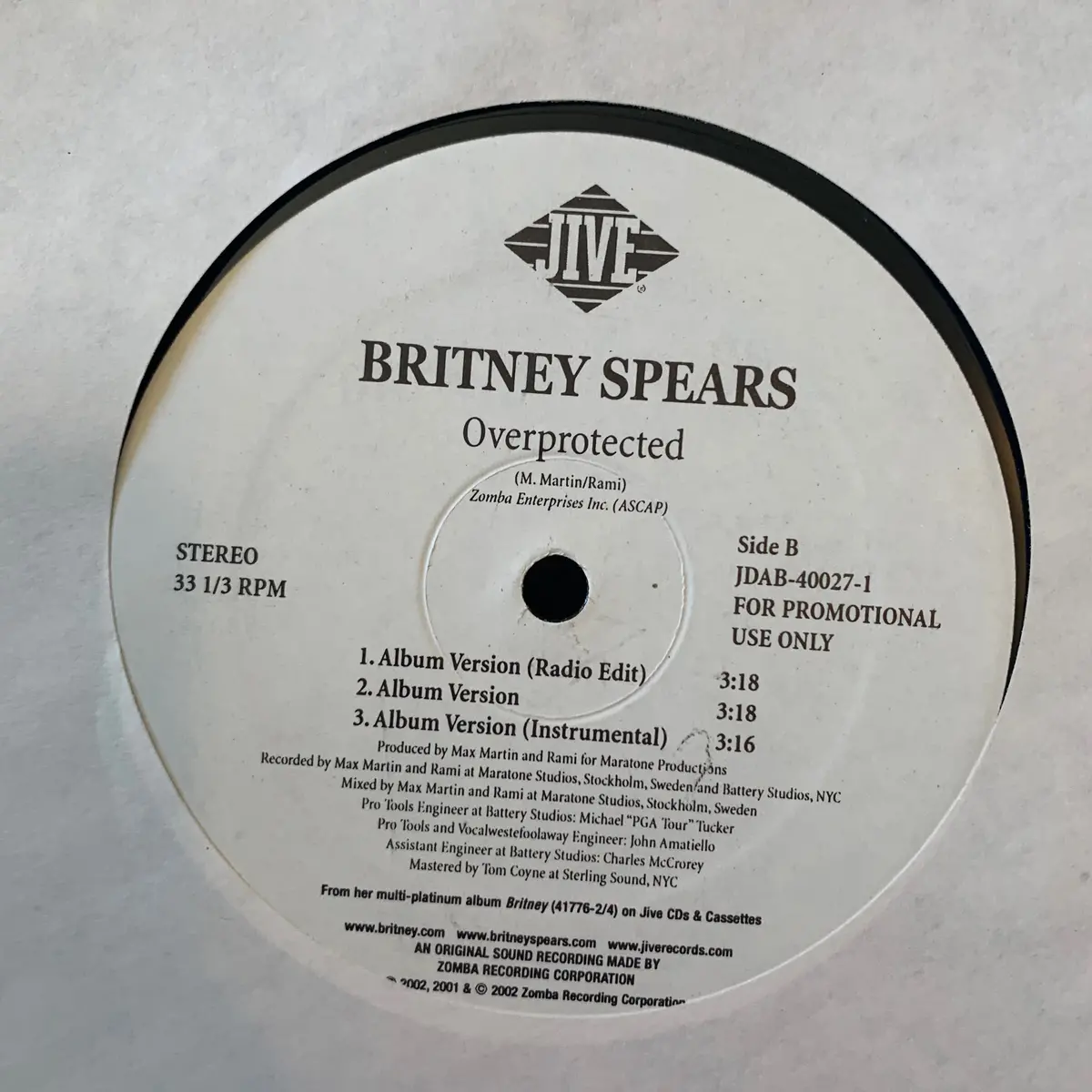 Britney Spears - Overprotected (Promo 12" Lp Vinyl) Darkchild Mixes - Used 2