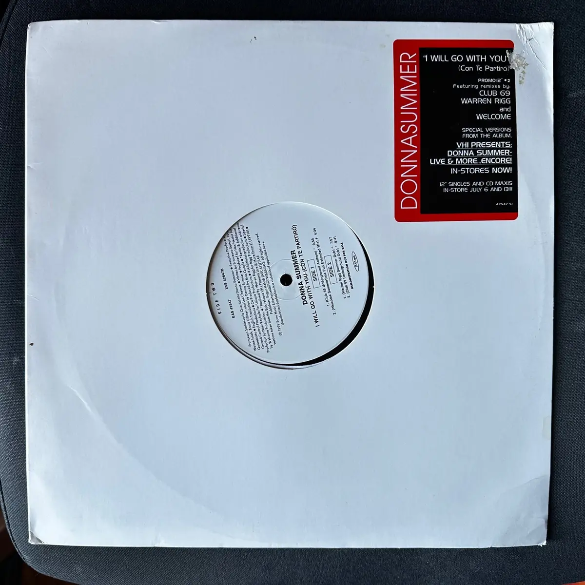 Donna Summer --- I Will Go With You (Con Te Partiro) Promo 12" Lp Vinyl - Used 1