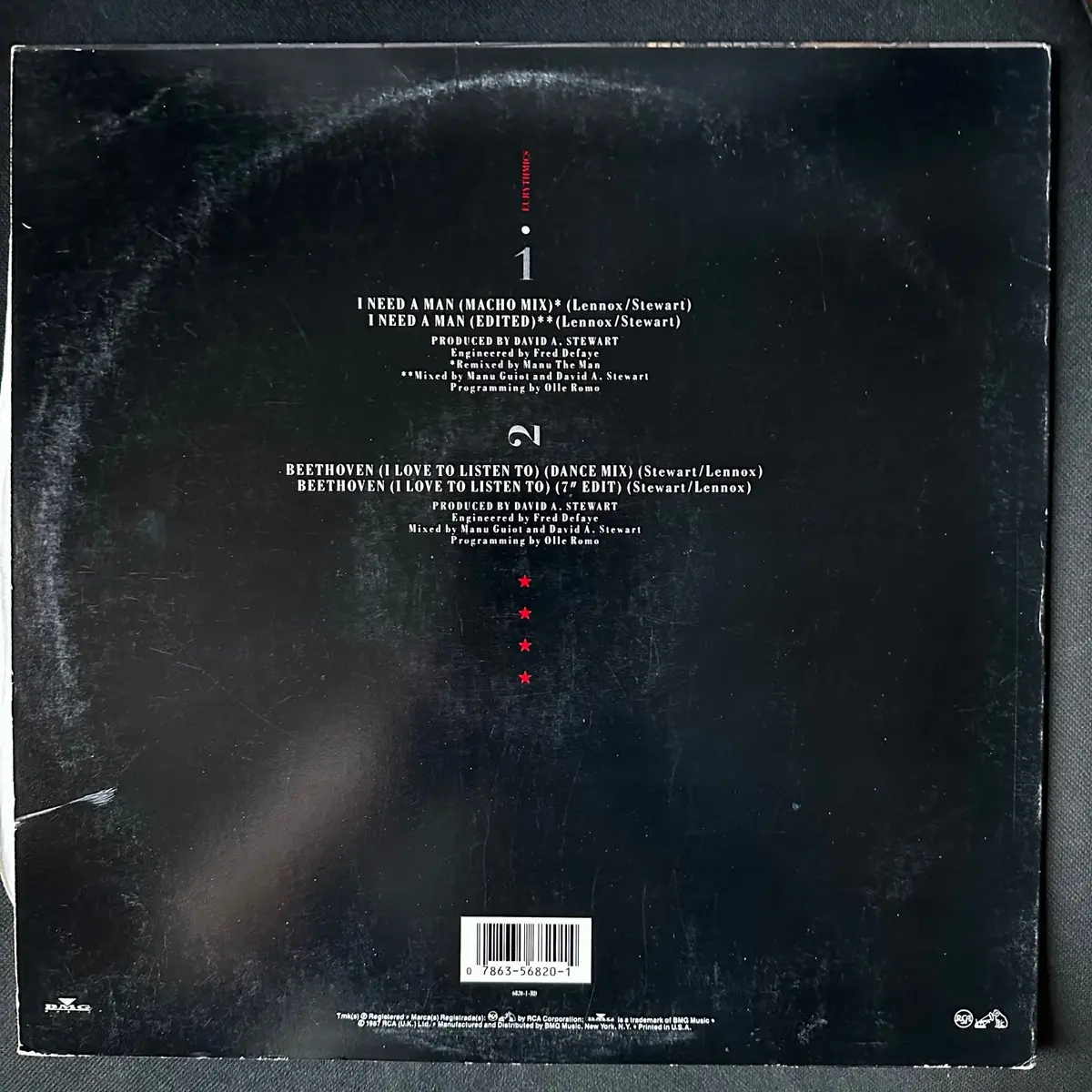 Eurythmics -- I Need A Man / Beethoven (1987) 12" - Lp Vinyl - Used 2