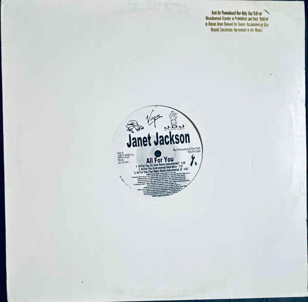 Janet Jackson - All For You (Promo) 12" Single Lp Vinyl - Used 1