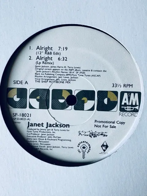 Janet Jackson -- Alright (Promo) 12" Single Lp Vinyl - Used 1