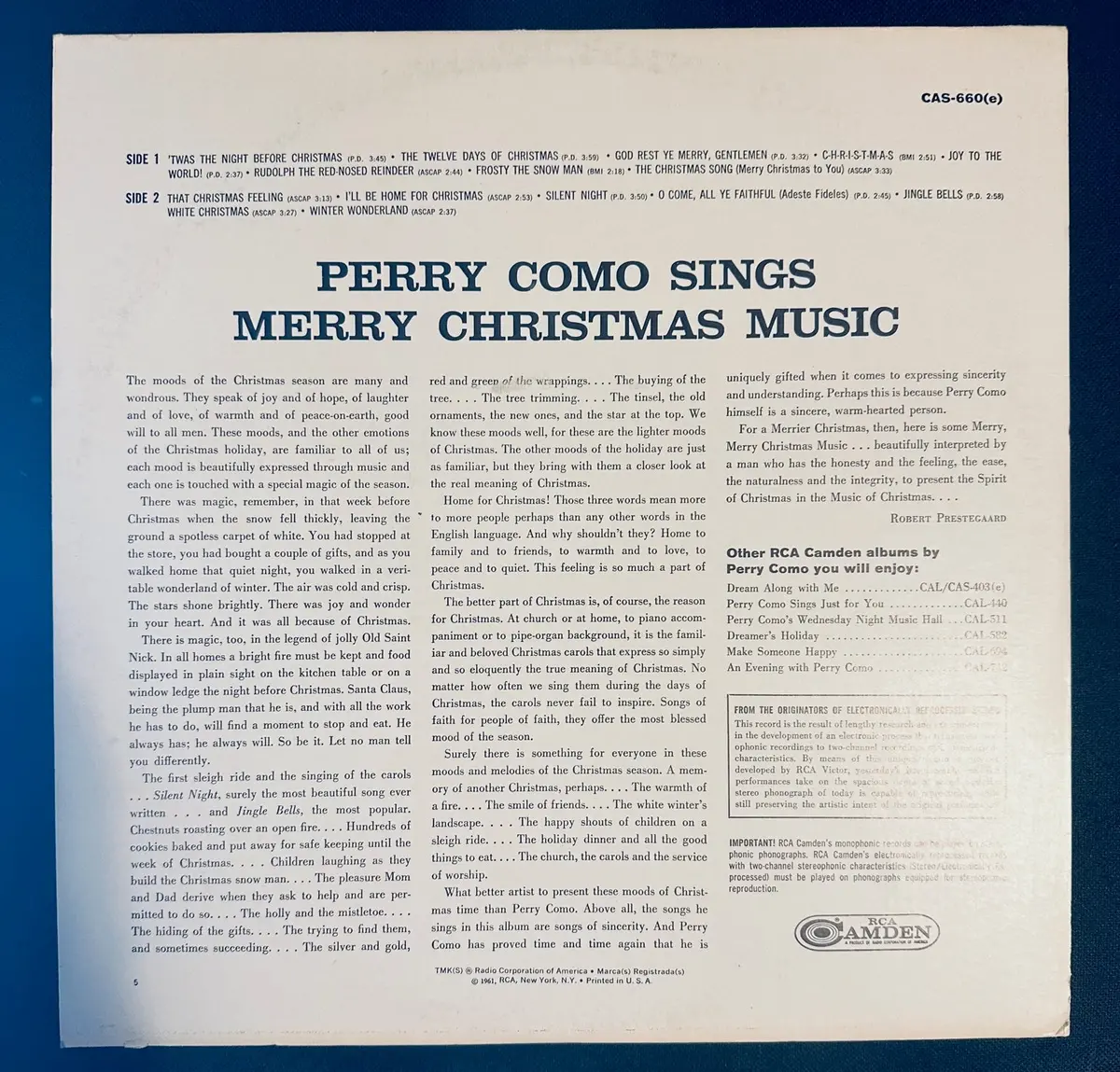 Perry Como - Sings Merry Christmas Music Lp Vinyl - Used 2