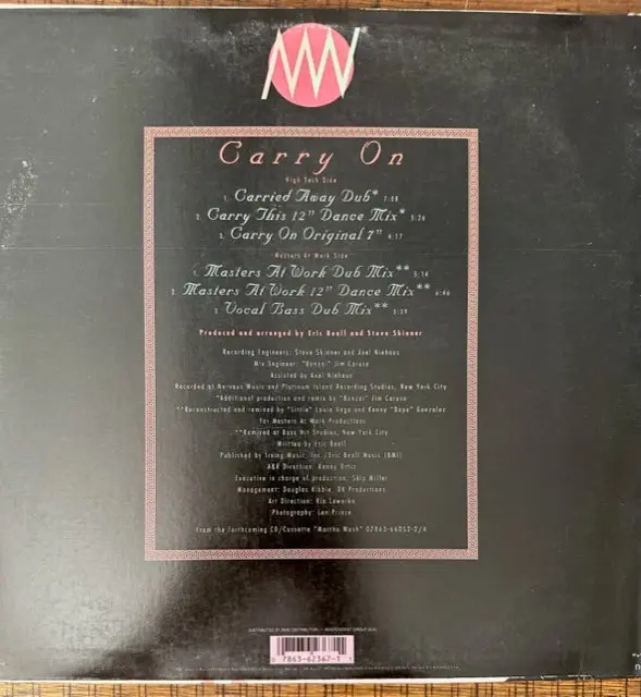 Martha Wash - Carry On' 93 - 12" Lp Single Vinyl - Used 2