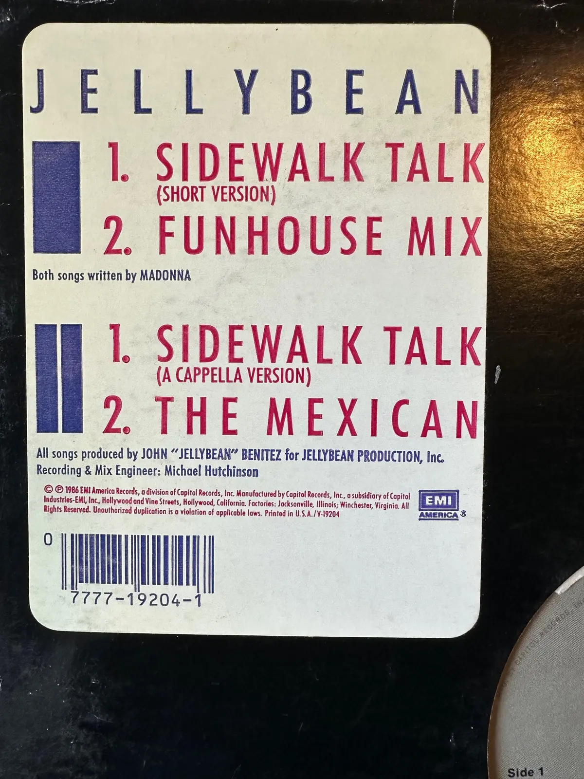 Jellybean Ft: Madonna - Sidewalk Talk 12" Lp Vinyl - Used 2