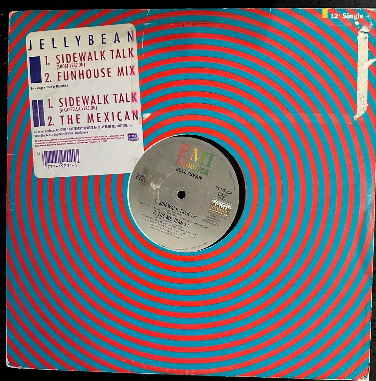 Jellybean Ft: Madonna - Sidewalk Talk 12" Lp Vinyl - Inner Label Misprint. - Used 1