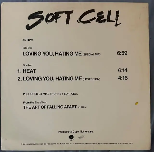 Soft Cell (Marc Almond) - Loving You, Hating Me (Promo 12" Single) Lp Vinyl - Used 1