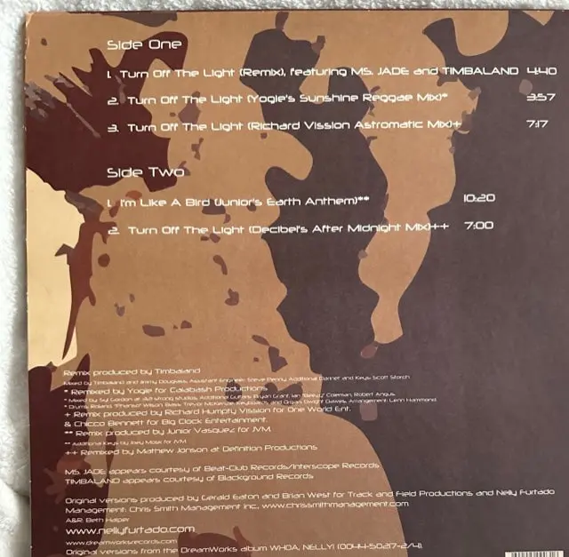 Nelly Furtado - Turn Off The Light / I'm Like A Bird 12" Single Vinyl - Used 2