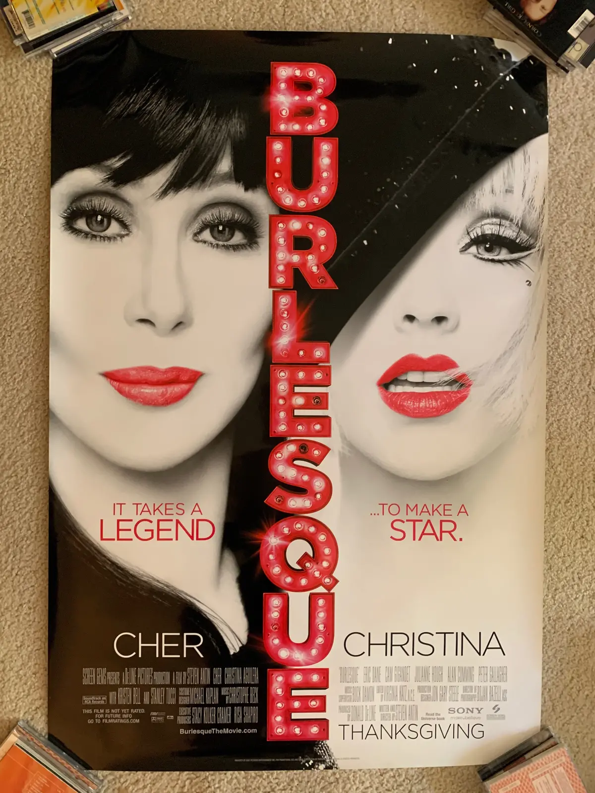 Cher / Christina Aguilera: Official Movie Promo Poster Large Burlesque 1