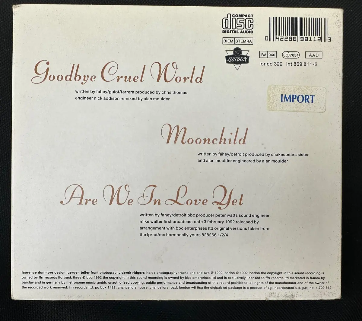 Shakespears Sister - Goodbye Cruel World - Import Cd Single Part 1 & 2 Disc - Used 2