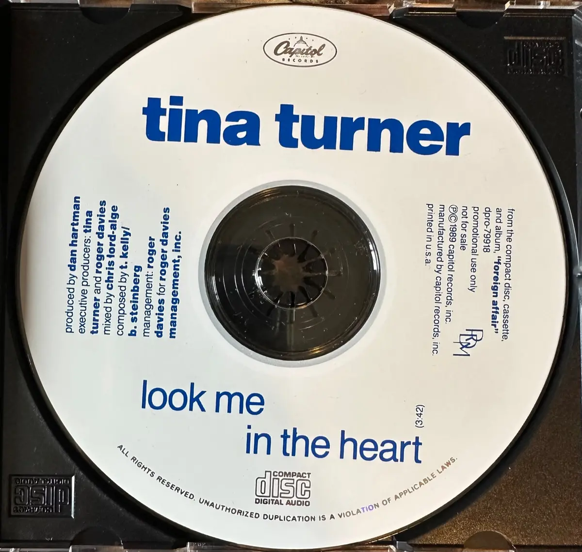 Tina Turner - Look Me In The Heart (Promo Only) Cd Single - Used 1