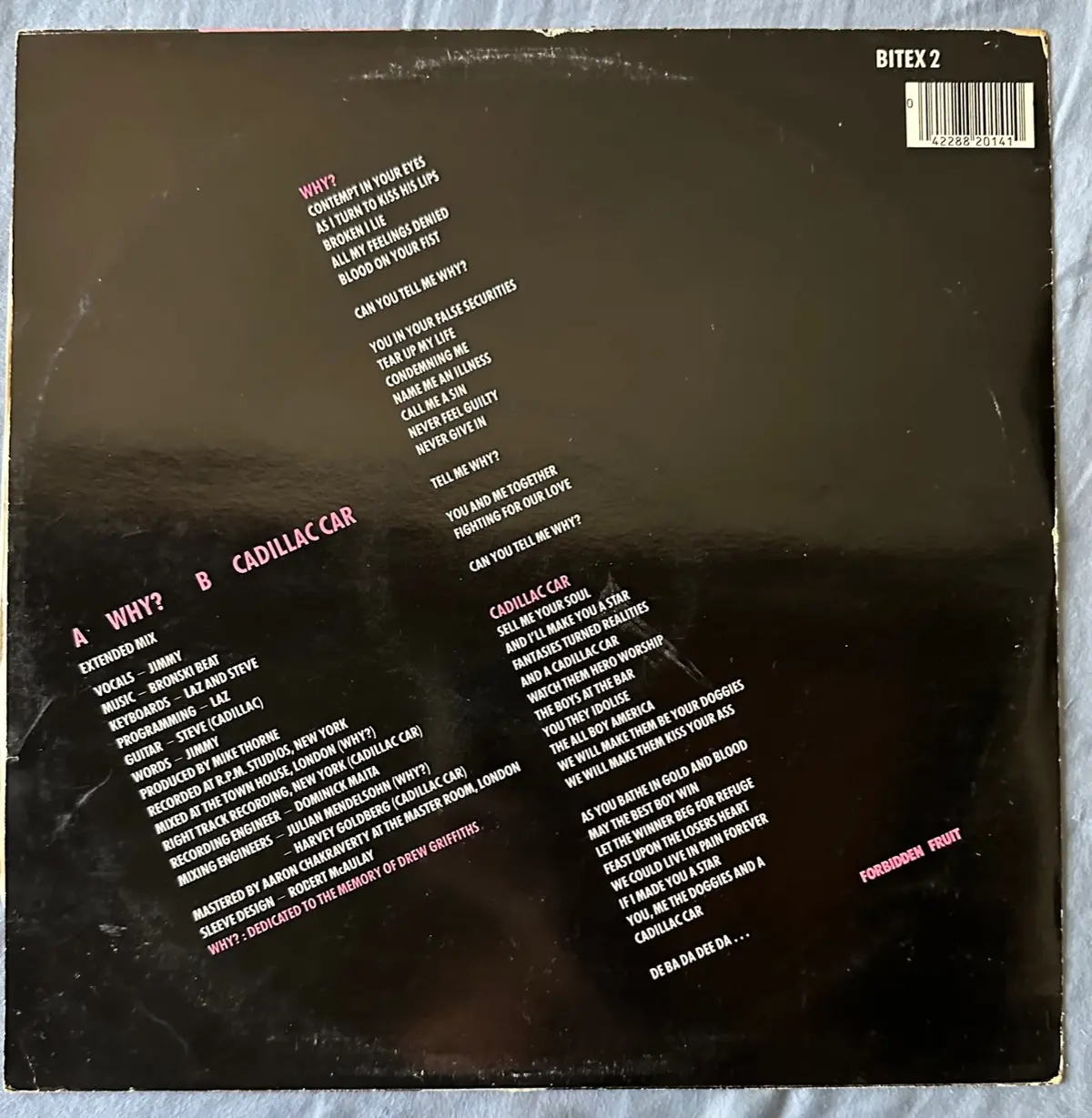 Bronski Beat (Jimmy Somerville) -Why? (Import)1 2" Single Lp Vinyl - Used 2