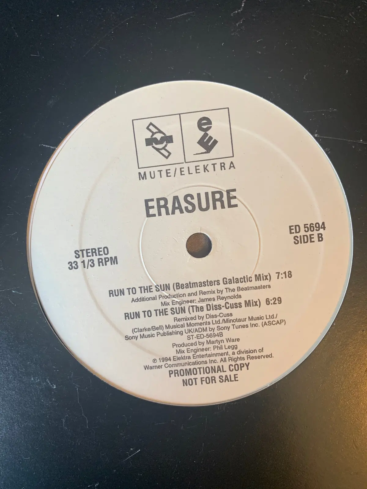 Erasure - Run To The Sun Promo 12" Single Lp Vinyl - Used 2