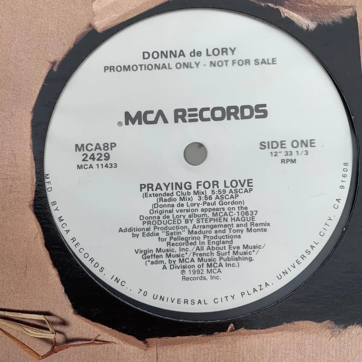 Donna De Lory - Praying For Love (Promotional 12" Remix) (Autographed!) Lp Vinyl 2