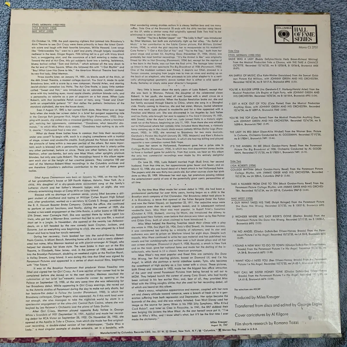 Ethel Merman / Mae West / Lyda Roberti - Ladies Of The 30'S Lp Vinyl - Used 2