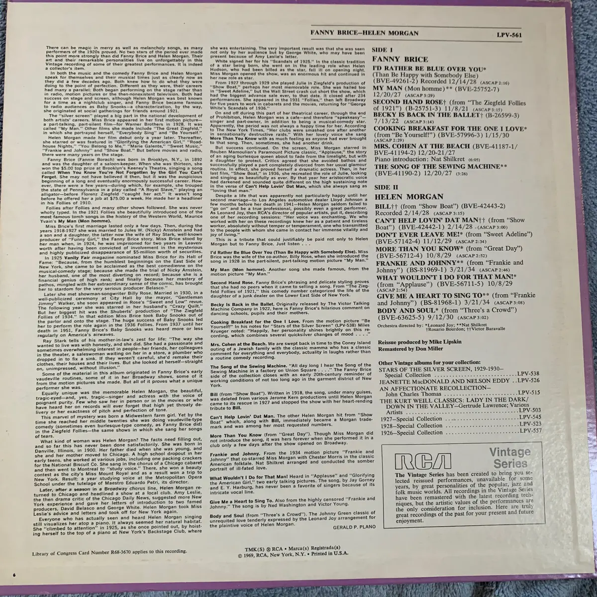 Fanny Brice / Helen Morgan: Pioneers Of Theatre - Lp Vinyl Used 2