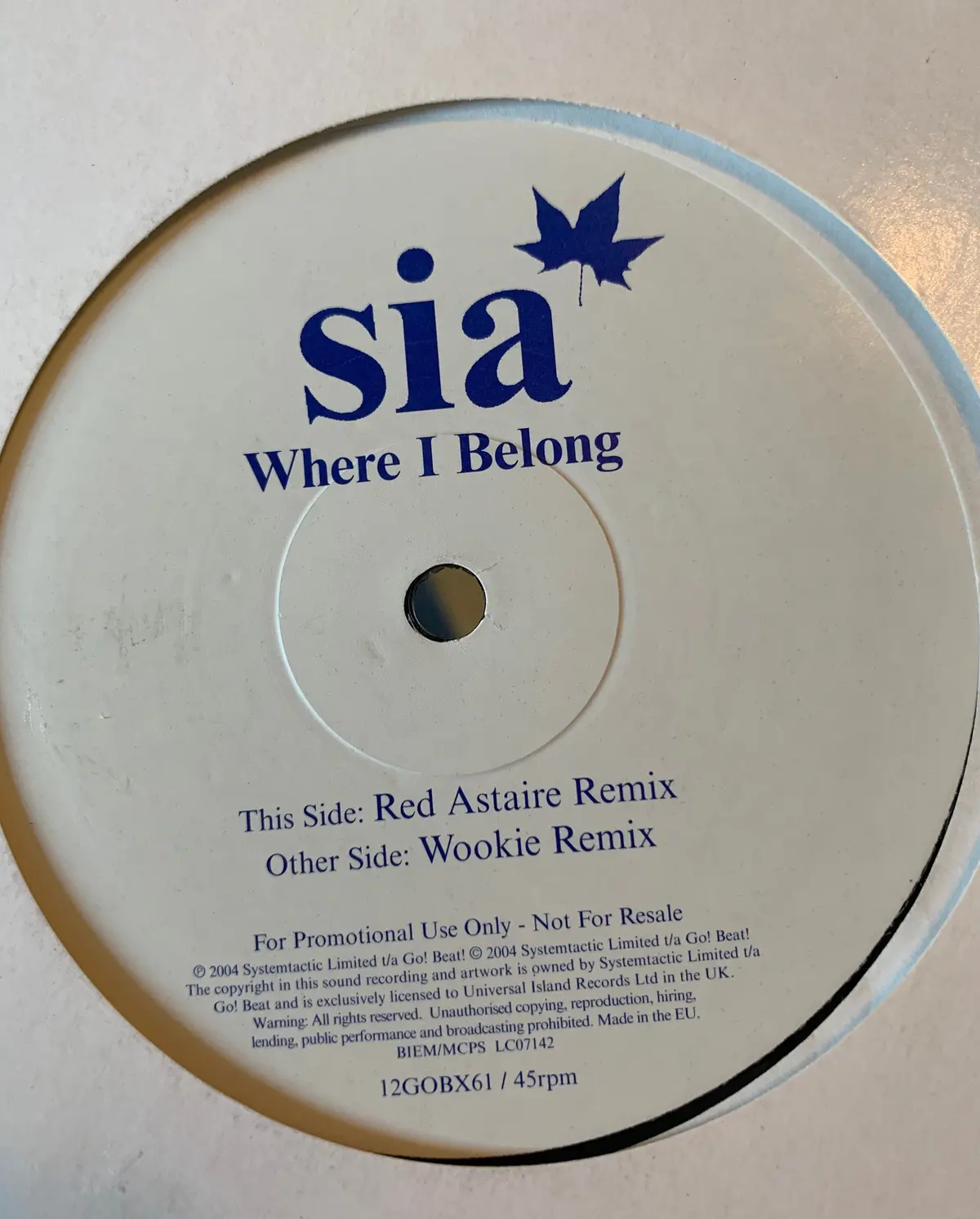 Sia - Where I Belong (Promo 12" Remix Lp Vinyl) Used 1