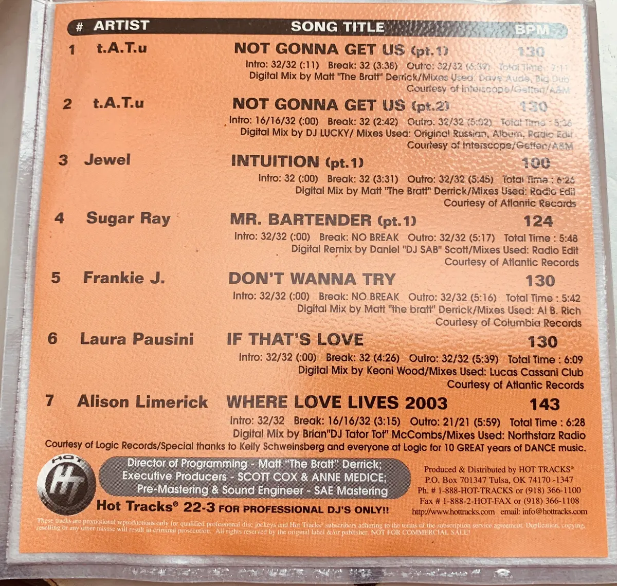 Hot Tracks - Mainstream Dance 22-3 Cd (Used) 2