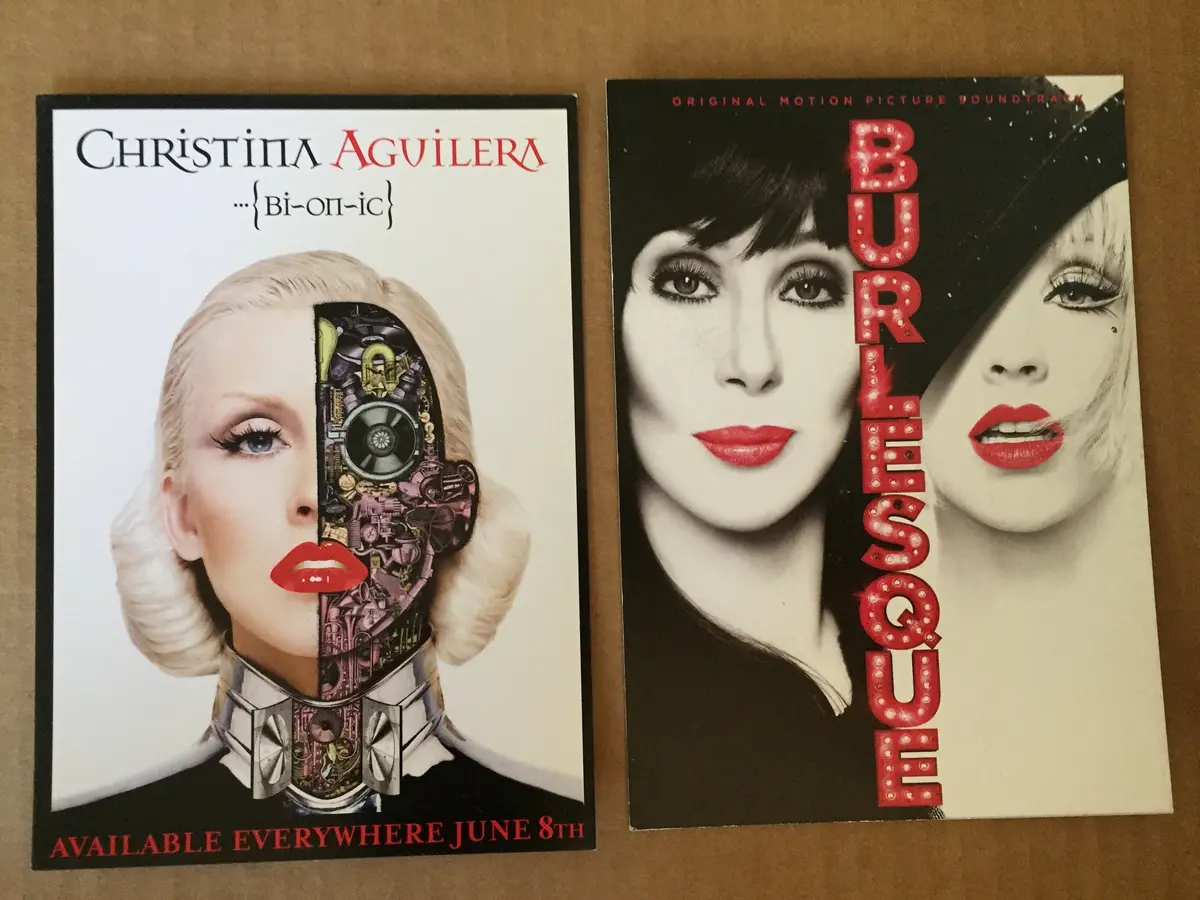 Christina Aguilera - 2 Promotional 5X7 Cards Bi-On-Ic, Burlesque / Cher 1