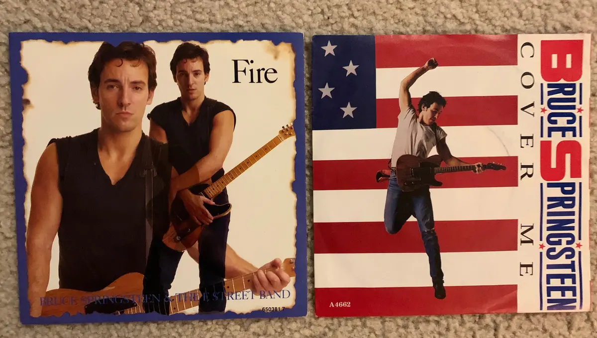 Bruce Springsteen - 2 Original Import 45 Records : Cover Me. Fire 1