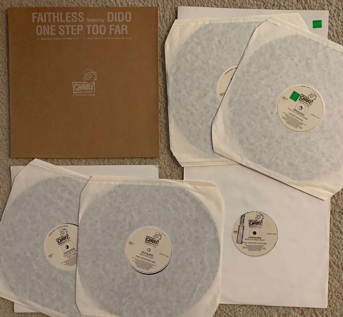 Faithless: Lot Of 4 12" Promotional Lp Remix Vinyl: God Is A Dj, Bring My Family Back, One Step Too Far, Take The Long Way Home (Usa Orders Only Due To Weight) 1