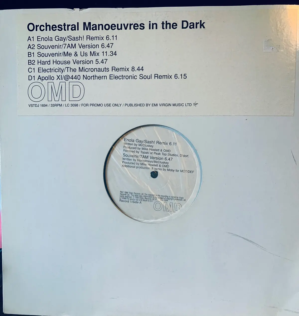 Omd - 2X12" Remixes (Promo) Lp Vinyl - 1998 Used 1