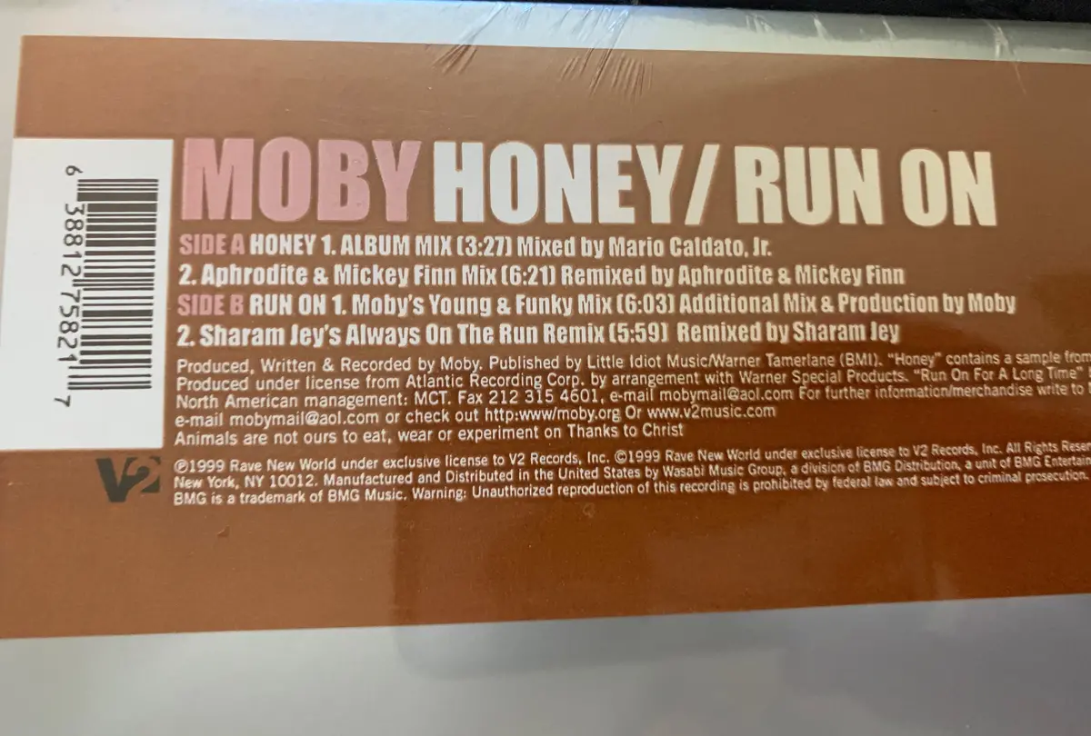 Moby - Honey / Run On  12" Lp Vinyl -Used 1