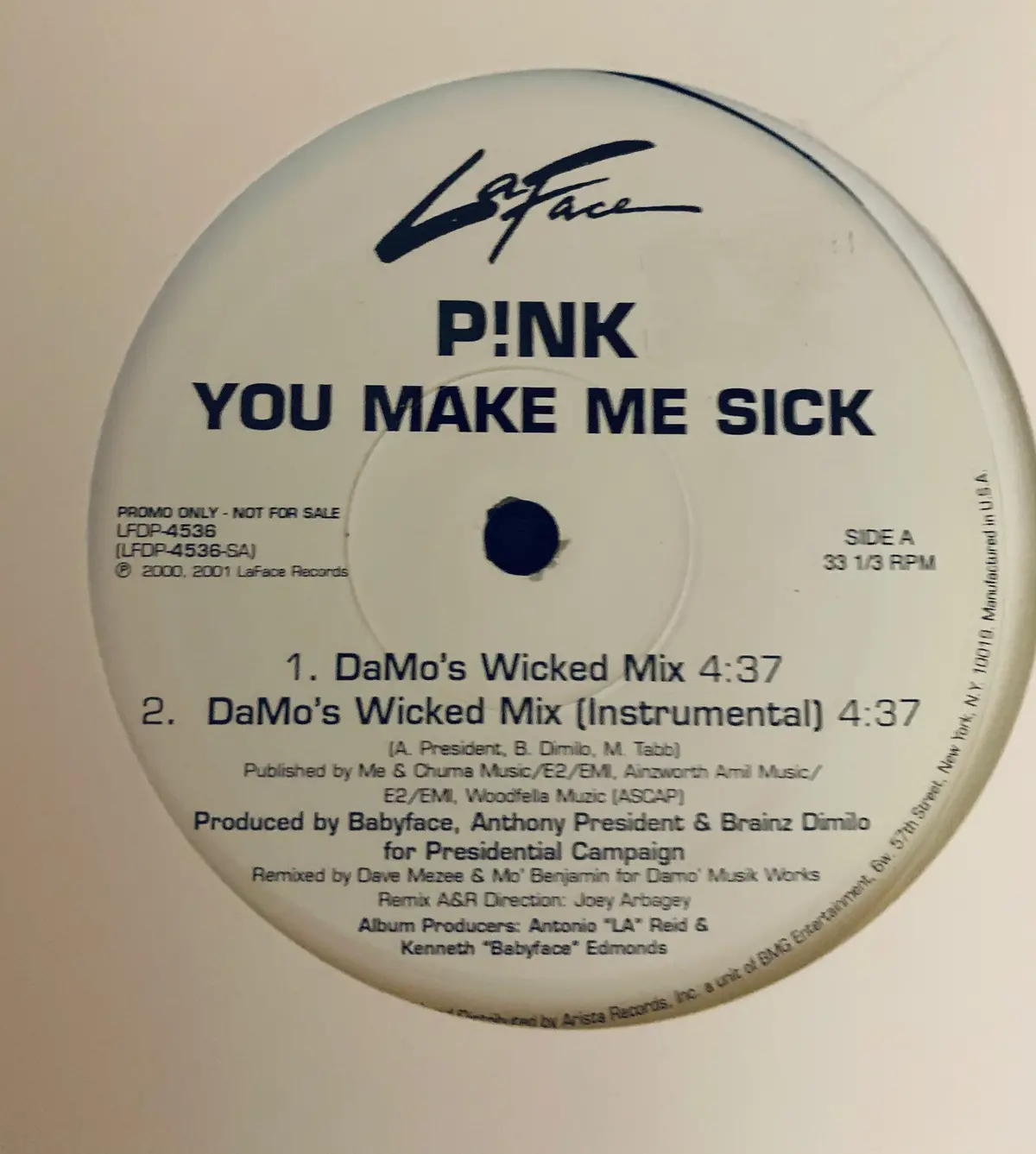 P!Nk - You Make Me Sick (Demo's Mixes) Lp Vinyl 12" Promo 1