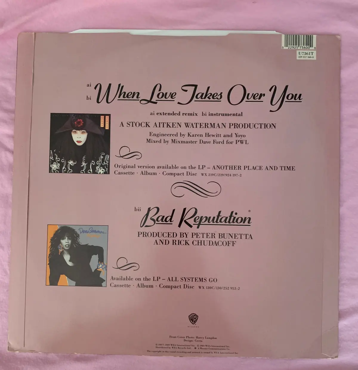 Donna Summer -When Love Takes Over You 1989 12" Import Lp Vinyl - Used 2