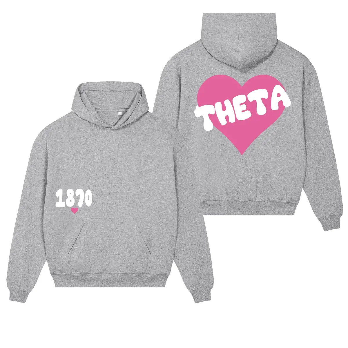 Kappa Alpha Theta Boxy Heart Pullover Hoodie - Athletic Grey 1