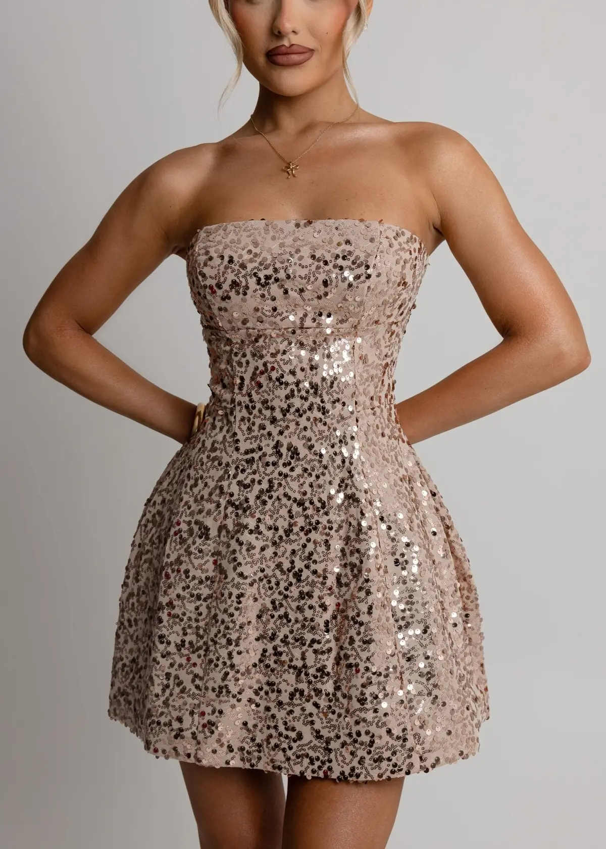 Keeping Secrets Strapless Mini Dress - Gold 1