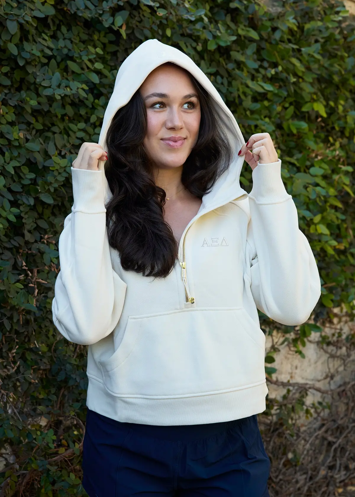 Limited Edition Alpha Xi Delta Lululemon Scuba Oversized Half-Zip Hoodie - Ivory & Gold 2