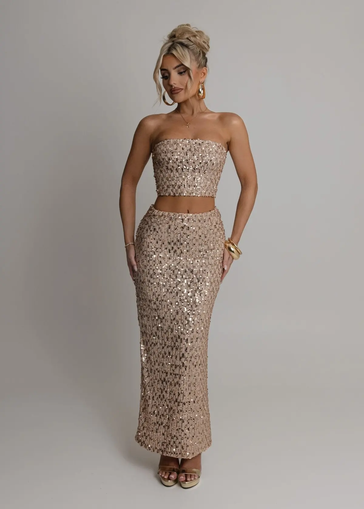 Lost Thoughts Sequin Two Piece - Rose Gold 1