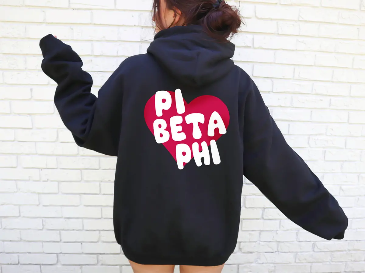 Pi Beta Phi Boxy Heart Pullover Hoodie - Black 1