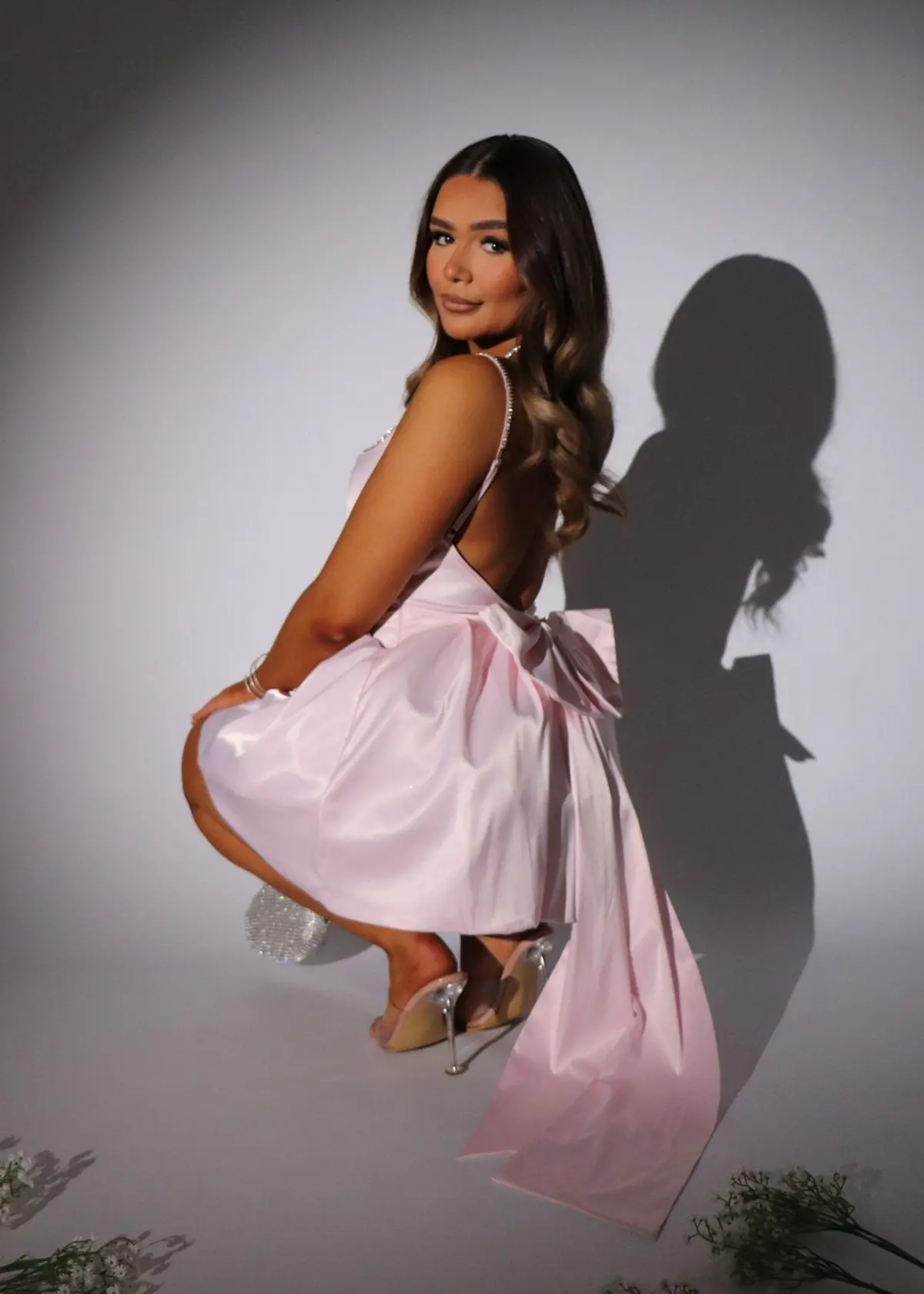 Princess Dreams Bow Mini Dress - Baby Pink 1