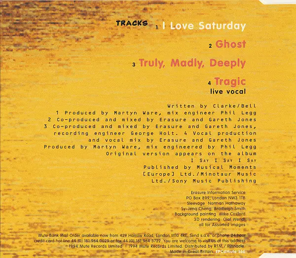 Erasure - I Love Saturday Ep (Import Cd Single) Used 2