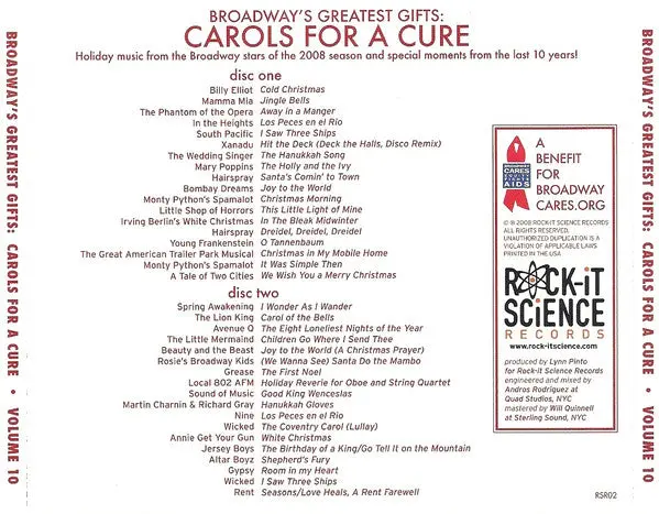 Carols For A Cure Vol.10 (Various) Broadway's Greatest Gifts (2Cd) Used 2