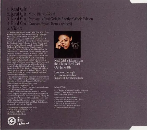 Mutya Buena ( Sugababes ) - Real Girl Import Cd Maxi-Single 2