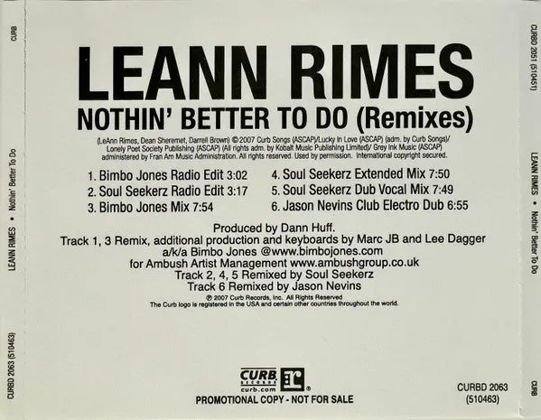 Leann Rimes -- Nothin' Better To Do (Remixes) Official Promo Cd Single 2