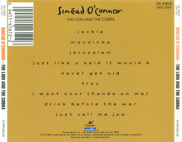 Sinead O'connor - The Lion And The Cobra Cd - Used 2